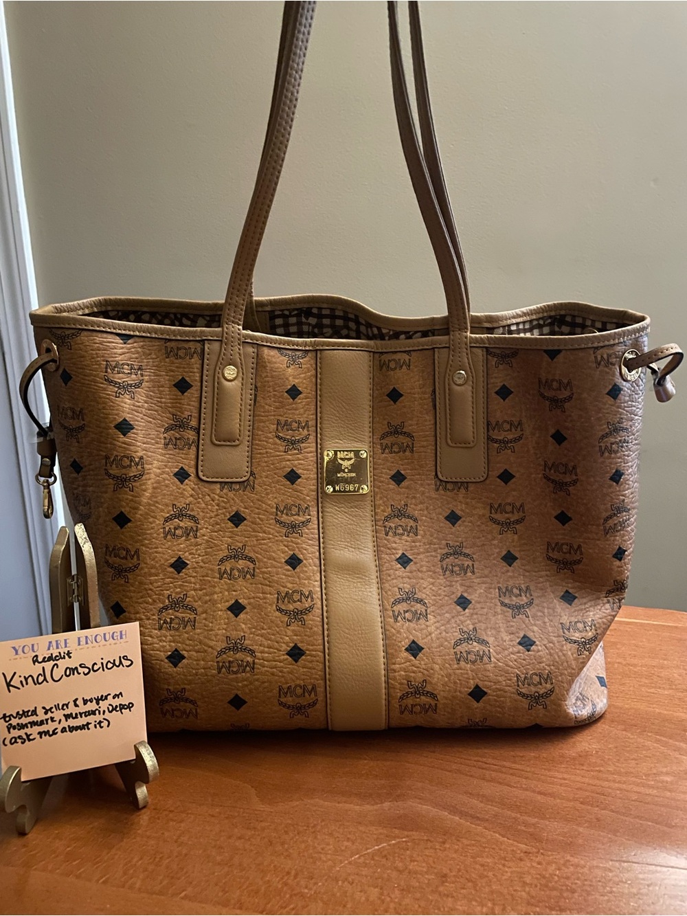 MCM Liz Shopper Cognac Visetos Canvas Reversible Logo Tote with Leather Trim